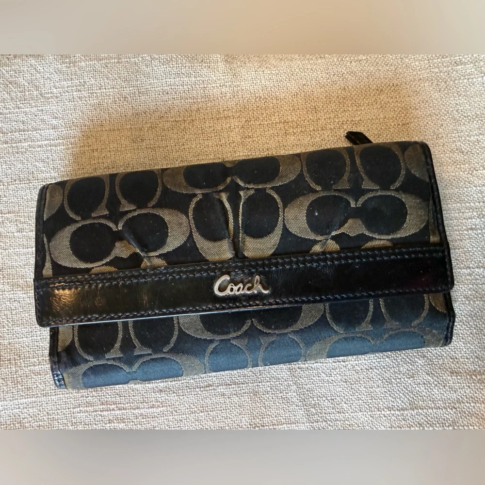 Coach Signature Pleated Jacquard Canvas Trifold Wallet